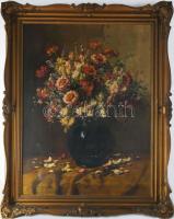 Murin Vilmos (1891-1952): Csendélet. Olaj, vászon, jelzett. Hátoldalán Dorko kassai galéria és képkeretező címkéjével valamint ismeretlen ajándékozási soraival 1942-ből. Dekoratív, korabeli fakeretben, 80x60 cm