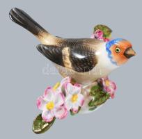 Herendi madár virágos ágon, jelzett, restaurált, 12x11 cm