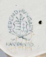 Herendi madár virágos ágon, jelzett, restaurált, 12x11 cm