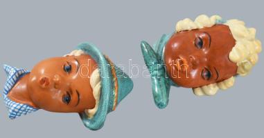 cca 1940, 4 darab szakszerűen restaurált art deco falimaszk dísz, 2 darabon Goldscheider jelzéssel, ...