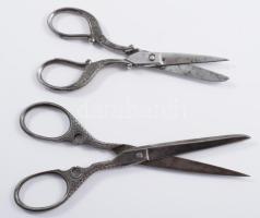 2 darab dekoratív 19. századi ollló, h: 12-14 cm