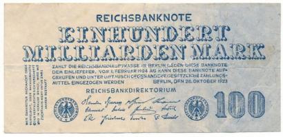 Német Birodalom / Weimari Köztársaság / Berlin 1923. 100.000.000.000M T:F German Empire / Weimar Republic / Berlin 1923. 100.000.000.000 Mark C:F Krause P#126