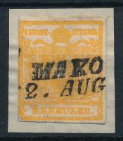 1850 1kr HP I narancs túlfestékezett nyomat, liliputi vágás "MAKÓ"