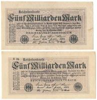 Német Birodalom / Weimari Köztársaság / Berlin 1923. 5.000.000.000M (2x) T:F German Empire / Weimar Republic / Berlin 1923. 5.000.000.000 Mark (2x) C:F