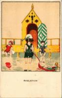 Balaton. Egy jó kislány viselt dolgai I. sorozat 2. szám. Radó / Hungarian art postcard s: Kozma Laj...