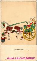 Kocsikázás. Egy jó kislány viselt dolgai I. sorozat 3. szám. Radó / Hungarian art postcard s: Kozma ...