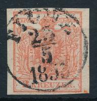 1850 3kr HP III festékfoltos bélyeg "FIUME 1853"