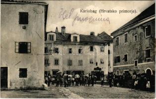 1908 Karlobag, Carlopago; utca, Nikola Bacic üzlete / street view, shop (ragasztónyom / glue marks)