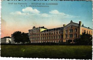 Kamanc, Kamenitz, Sremska Kamenice (Újvidék, Novi Sad); K.u.K. Infanterie-Kadettenschule / Cs. és kir. gyalogsági hadapródiskola. J. Singer kiadása / K.u.K. military infantry cadet school (ázott sarok / wet corner)