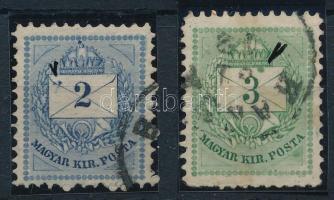 1881 2kr és 3kr festékfolttal