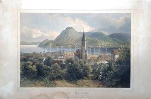 [Látkép] Nagy-Maros. Nagy-Maros an der Donau. Ludwig Rohbock (1824-1893) német grafikusművész részle...