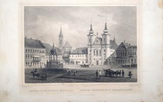 [Látkép] Maros-Vásárhely, főpiacz. Maros-Vásárhely, Marktplatz. Ludwig Rohbock (1824-1893) német gra...