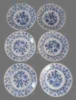 Dubi Bohemia 6 darab hagymamintás mélytányér, jelzett, hibátlan, d: 24 cm