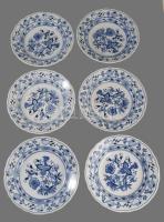 Dubi Bohemia 6 darab hagymamintás mélytányér, jelzett, hibátlan, d: 24 cm