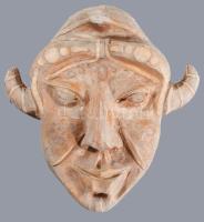 Antik ördögfejes kerámia falimaszk, 26x26 cm