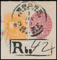 1889.jan.01. Két nyelvű ajánlott 5kr díjjegyes zárt levelezőlap 2 x 1kr + 8kr díjkiegészítéssel &quo...