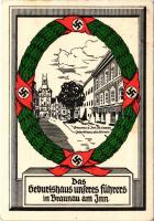 1942 Das Geburtshaus unseres Führers in Braunau am Inn / NSDAP German Nazi Party propaganda, birthplace of Adolf Hitler, swastika + "Wien Ausstellung "Das Sowjet-Paradies 13.12.1941-1.2.1942" So. Stpl (fl)