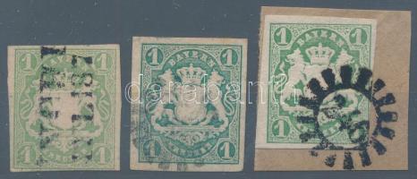 Német államok - Bajorország 1867-1868 Mi 14 a + b + c mindhárom színváltozat! szép és ritka (Mi EUR 115.-)