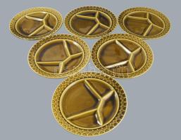 Sarreguemines France 6 személyes mohaszínű kínáló készlet, jelzett, minimális kopással, d: 23,5 cm