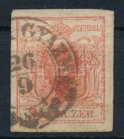 1850 3kr MP Ib kiemelt középrész, gravurtype 1-2 "(BALASSA) GYARMAT" (elvékonyodás / thin paper)