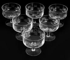 Art deco kristály pezsgős pohár szett, 6 darab, m: 9,5 cm