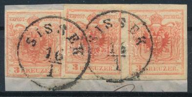 1850 3 x 3kr HP III kivágáson, kiemelt sas "SISSEK"