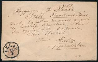 ~1855 6kr MP III. világosbarna bélyeg levélen "ERLAU" - "PESTH Früh" Certificate: Steiner