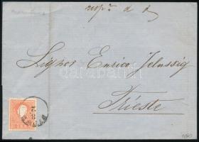 1860 5kr II. tipus centrált bélyeg levélen "FIUME" - Trieste