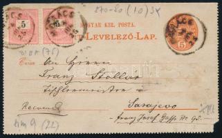 1894 Díjjegyes zárt levelezőlap 2 x 5kr díjkiegészítéssel Szarajevóba