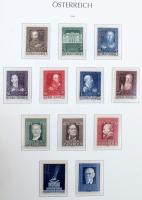 Ausztria gyűjtemény kezdemény 1945-1969 + néhány korábbi és későbbi kiadás jobbakkal. Szép, de erősen kiegészítésre szoruló anyag szinte új állapotú Leuchtturm falcmentes előnyomott albumban + 4 berakólapon.