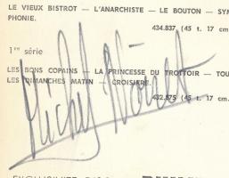 Michel Noiret francia énekes aláírása fényképén