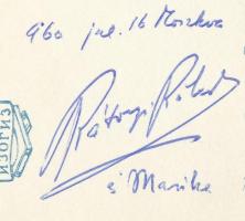 Rátonyi Róbert (1923-1992) autográf aláírása képeslapon