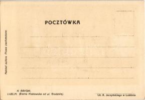 Lublin, Brama Krakowska od ul. Grodzkiej / city gate. Lit. A. Jarzynskiego litho s: K. Rayski (cut)
