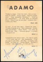 Salvatore Adamo (1943-) dalszerző, énekes aláírása az őt ábrázoló képen