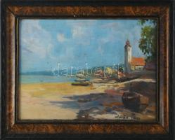 Zórád Géza (1896-1959): Napfényes vízparti táj. Olaj, karton. Jelzett. Dekoratív fakeretben. 20x30 cm