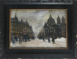 Berkes Antal (1874-1938): Nagyvárosi utca. Olaj, karton, jelzett. Üvegezett, kissé sérült fakeretben...