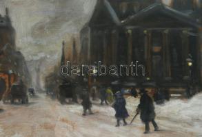 Berkes Antal (1874-1938): Nagyvárosi utca. Olaj, karton, jelzett. Üvegezett, kissé sérült fakeretben...