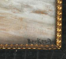 Berkes Antal (1874-1938): Nagyvárosi utca. Olaj, karton, jelzett. Üvegezett, kissé sérült fakeretben...