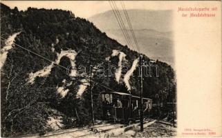 Passo della Mendola, Mendel Pass (Südtirol); Mendelbahnpartie mit der Mendelstrasse / funicular railway, train