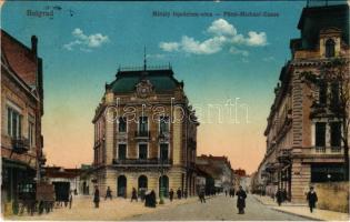 1916 Beograd, Belgrade, Belgrád; Mihály fejedelem utca. Vasúti levelezőlapárusítás 10. sz. 1915. / Fürst-Michael-Gasse / street view (EM)