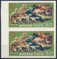 1971 Vadászati Világkiállítás 80f vágott függőleges pár a fekete színnyomat nélkül (ráncok / creases)
