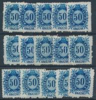 1874 Réznyomat 15 db Távírda 50kr, benne lemezhiba, eltérés, foltok, 1-2 gyengébb, többi jó minőség (**55.000)