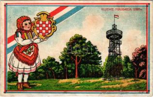 1939 Sljeme, Piramida / lookout tower, Croatian flag and coat of arms (r)