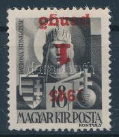Nagyvárad I. 1945 1P/18f fordított felülnyomással / with inverted overprint. Signed: Bodor