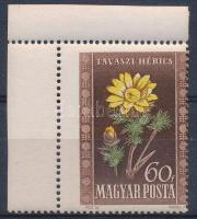 1950 Virág 60f ívsarki bélyeg látványosan elfogazva