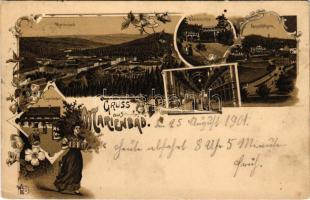 1901 Mariánské Lázne, Marienbad; Marienbad, Waldmühle, Aussichtsturm, Kreuzbrunnen Colonade, Egerlän...