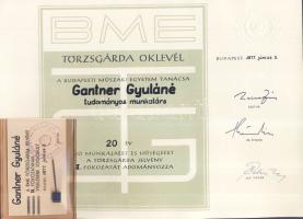1977 BME Törzsgárda jelvény igazolvánnyal + adományozó oklevéllel T: 1