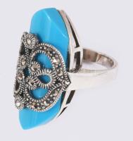 Ezüst (Ag) gyűrű, türkizzel, jelzett, m: 54, bruttó 13,7g