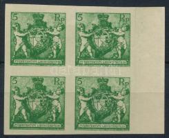 Liechtenstein 1921 Forgalmi 5Rp fogazatlan próbanyomat négyestömb Mi 48P (Mi EUR 240.-)