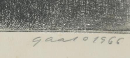 Gaál Domonkos (1940-2009): Trolibusz a Hősök terén, 1966. Rézkarc, papír, jelzett. Ázásnyomokkal, ap...